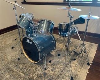 Pearl Export drum set, blue sparkle. For immediate sale $500, please call if interested in more details