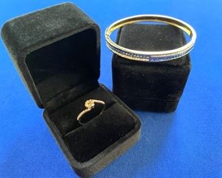 10k Rose gold diamond ring and 14k diamond and sapphire bracelet