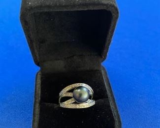 14k diamond black pearl ring