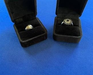 18k antique diamond ring and 10k black and white diamond ring