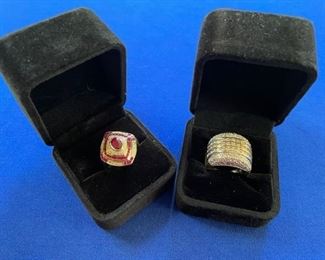 18k, ruby and diamond ring.      14k diamond ring-sold