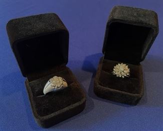 Men's 14k white gold and 7 diamond 1ct total ring, 6.85 grams, 14k diamond cluster ring