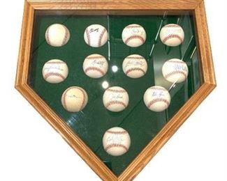 Lot 15
Hall of Fame Home Plate Shadow Box of Signed Baseballs Bob Feller, Eddie Murray