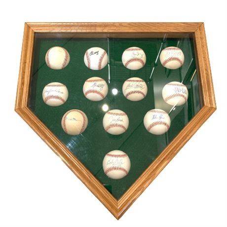 Lot 15
Hall of Fame Home Plate Shadow Box of Signed Baseballs Bob Feller, Eddie Murray