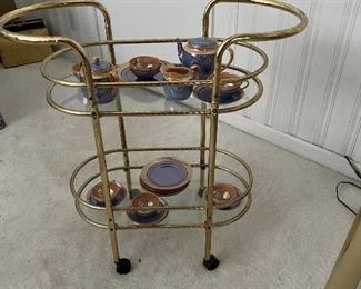 Brass glass tea cart