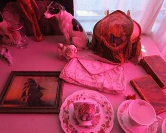 Antique china, vintage art, vintage handbag, vintage wall sconce