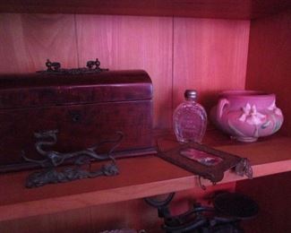 Antique burl wood tea chest, Roseville