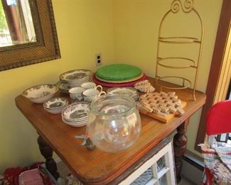 Antique oak table with lots of goodies