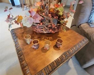 SOLID BIRCH COCKTAIL TABLE.  3 MATCHING END TABLE