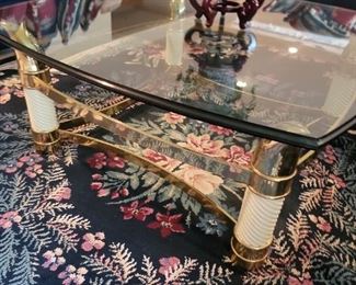 HEAVY GLASS TOP COCKTAIL TABLE WITH METAL BASE