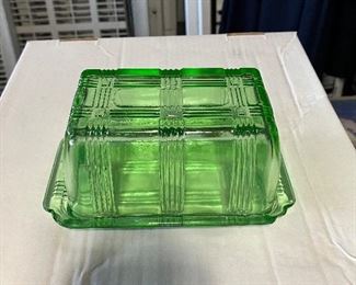 Uranium/vaseline glass butter dish. 