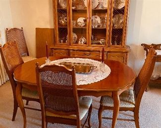 Dining Table & Four Chairs w/ Leaf • Gorgeous China Cabinet Full of Goodies 