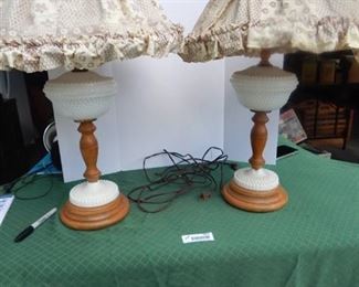 Vintage milk Glass/Wood Lamps
