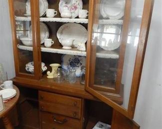 Vintage Wood & Glass China Cabinet