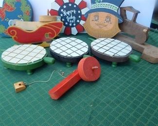 Various Wood Items Incl. Turtles, a Sleigh, Car  etc