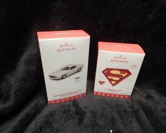 Hallmark Keepsake Christmas ornaments feat. 1969 Ford Mustang and Superman