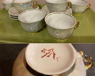 Set 6 Vintage Luster Cups & Saucers with Gold Trim