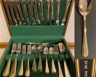 Service for 12 Stainless Flatware with Goldtone Design Oneida 18/10