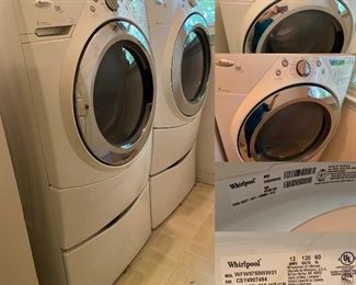 Set Front Loading Whirlpool Duet Steam Washer & Dryer on Pedestals