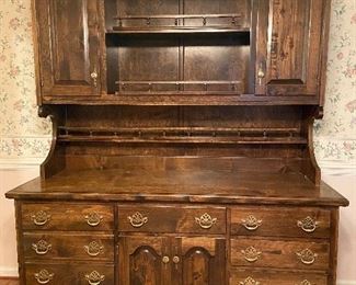 Vintage Dark Stained Colonial Style Hutch