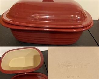 Pampered Chef Red Rectangle 2pc Covered Casserole 3.1 Qt/3 L