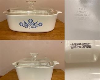 Corning Ware Blue Cornflower A-2-B
2 Quart Covered Casserole
White Corning Ware A-1 1/2 -B Covered Casserole 1-1/2 Quart