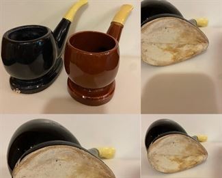 2 Vintage Pottery Cigar Shaped shaving Containers