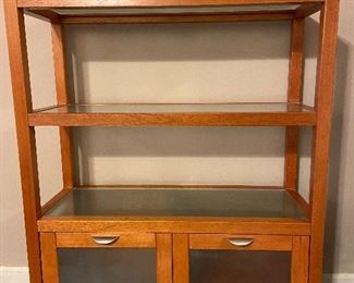 Modern Wood/Glass Bookshelf with 2 Drawers