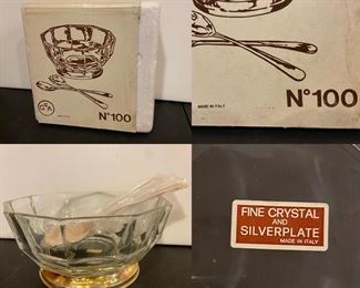 Fine Crystal and Silverplate Salad Bowl made in Italy
