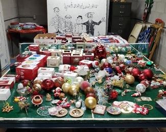 Christmas ornaments 
Metal Folding chairs
Metal filing cabinet
Plastic Christmas to-go containers
Wreaths
