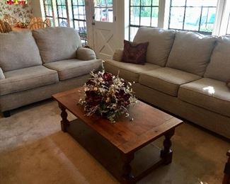 Ashley sofa and loveseat purchased in 2020. Note: The white spot on the sofa cushion is the evening sun shining through the window. Both pieces are in great condition!