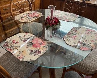 Rattan glass top dining table with four (4) matching chairs