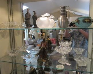 Tiffany & Co bowls & paperweight. Rare Bronze Lincoln Figurine, Lalique Lg apple perfume bottle, RARE 1960's Zuni Fetish Ceremonial Bowl