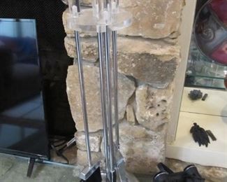 A cool set of mid-century fireplace tools in chrome & Lucite. These are in excellent condition!!