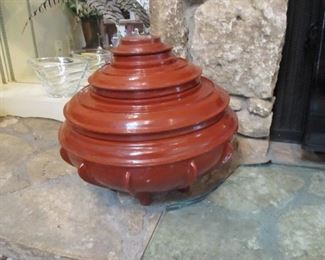 Vintage Burmese Red Lacquer Offering Urn