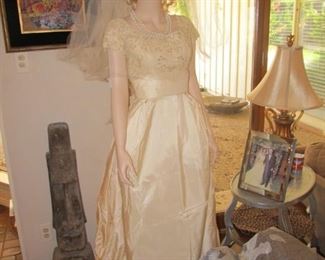 1961 Neiman Marcus Custom Silk & Lace Beaded Wedding Gown w/ Orginal Shoes. In amazing condition.