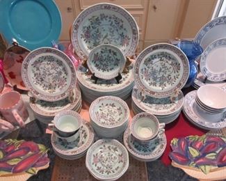 Vintage Adams Calyx Ware in pale aqua with a classic Singapore Bird pattern.