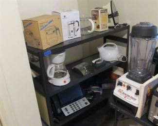Collection of nice small appliances & a cute vintage shelf