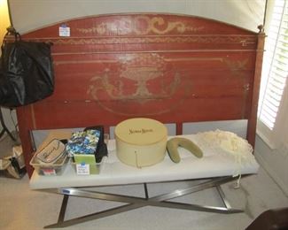 Beautiful antique king-size headboard & contemporary bench