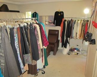 We have a huge amount of fine silk garments as well as other designer clothing, belts, shoes, hats, scarves, leather items, etc.
Labels: Neiman Marcus, Coco Chanel, Calvin Klein, Escado, Polo by Ralph Lauren, DKNY, Ann Taylor, Anne Klein, Lou Lattimore, Saks Fifth Ave, Laura Ashley, & much more!! 

