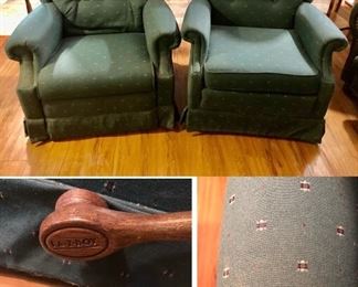 2 Swivel / Rocker Lazy Boy Recliners 2 Dark Green, nice condition $85 Each. 
The Plaid Lazy Boy Recliner is only $35 because it has a few holes in the top - easy to cover.