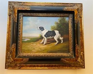 Oil on canvas dog painting