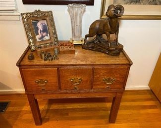 Oak File Box Cabinet on Stand