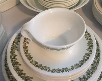 Corelle Spring Blossom set with dinner and salad plates, individual bowls, two serving bowls and cups and saucers.