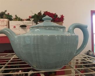 Serve a spot of tea with this cool blue, vintage pot by Hall.