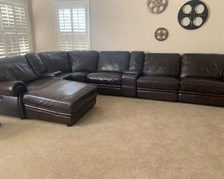Large Brown Leather Sectional Sofa with Chaise and Recliner Chair 
