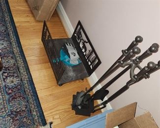 fireplace set, with metal wood holder