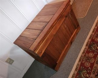Kirby Furniture, similar to This End Up, solid wood and very heavy.  (if considering this, bring loading/moving help)