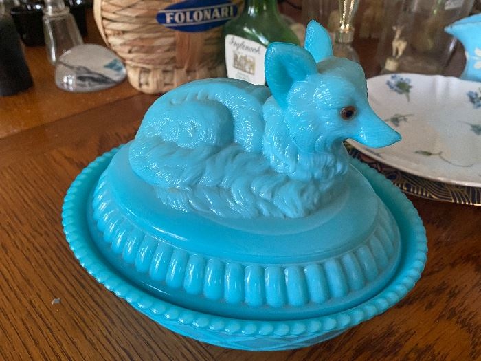 So amazing....baby blue fox nesting covered candy dish!!!