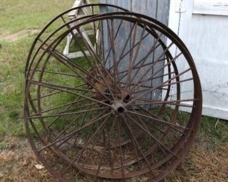 Antique 45” Diameter Steel Wagon Wheels
